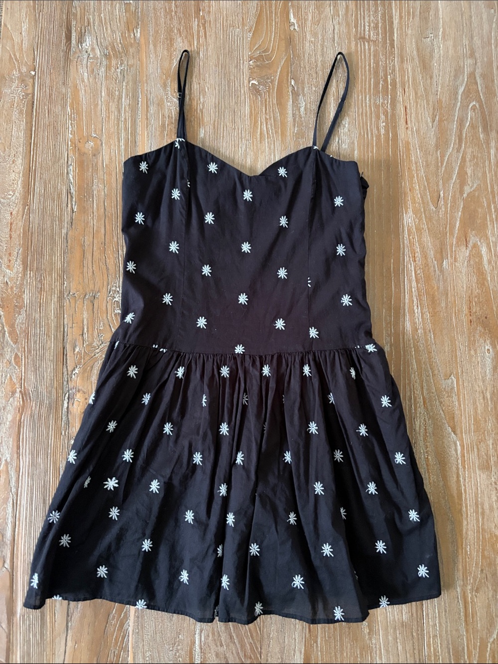 Zara size medium Black Spaghetti-Strap Dress with White Daisy Embroidery